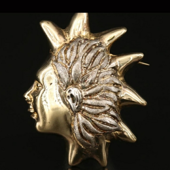 Handmade Warrior Mask Mexican Sterling Silver Brooch Signed Rare Ruben Ayala - Picture 1 of 8